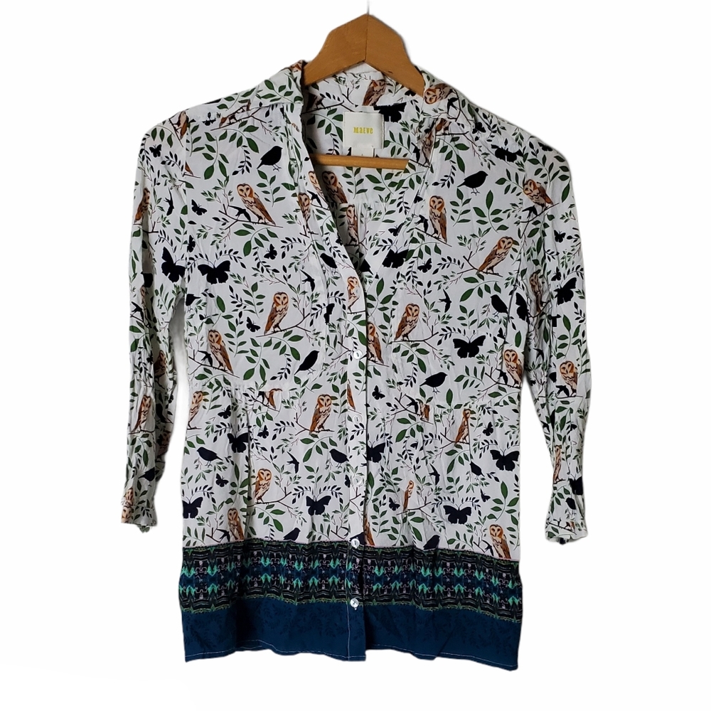 Anthropologie Maeve Owl Print Blouse - Picture 1 of 6